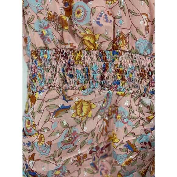 Walter Baker Floral Fitted Smocked Waist Ruffle Pink Primrose Chiffon Dress NEW - Picture 15 of 15